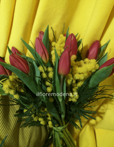 Bouquet tulipani e mimosa